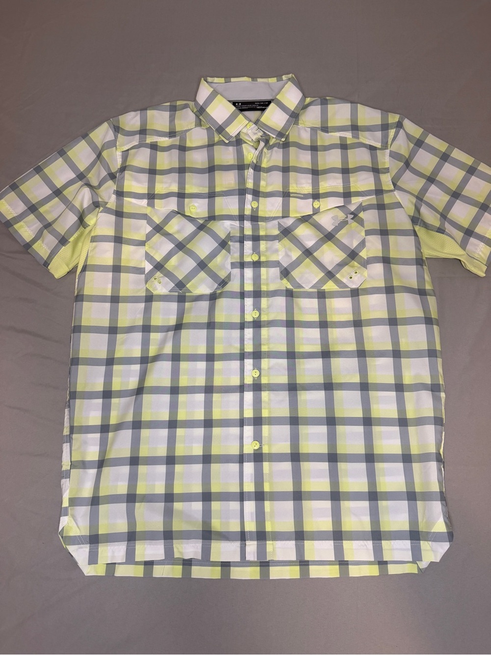 Under Armour Men’s Short-Sleeve Plaid Button-Down Shirt - Yellow & Gray